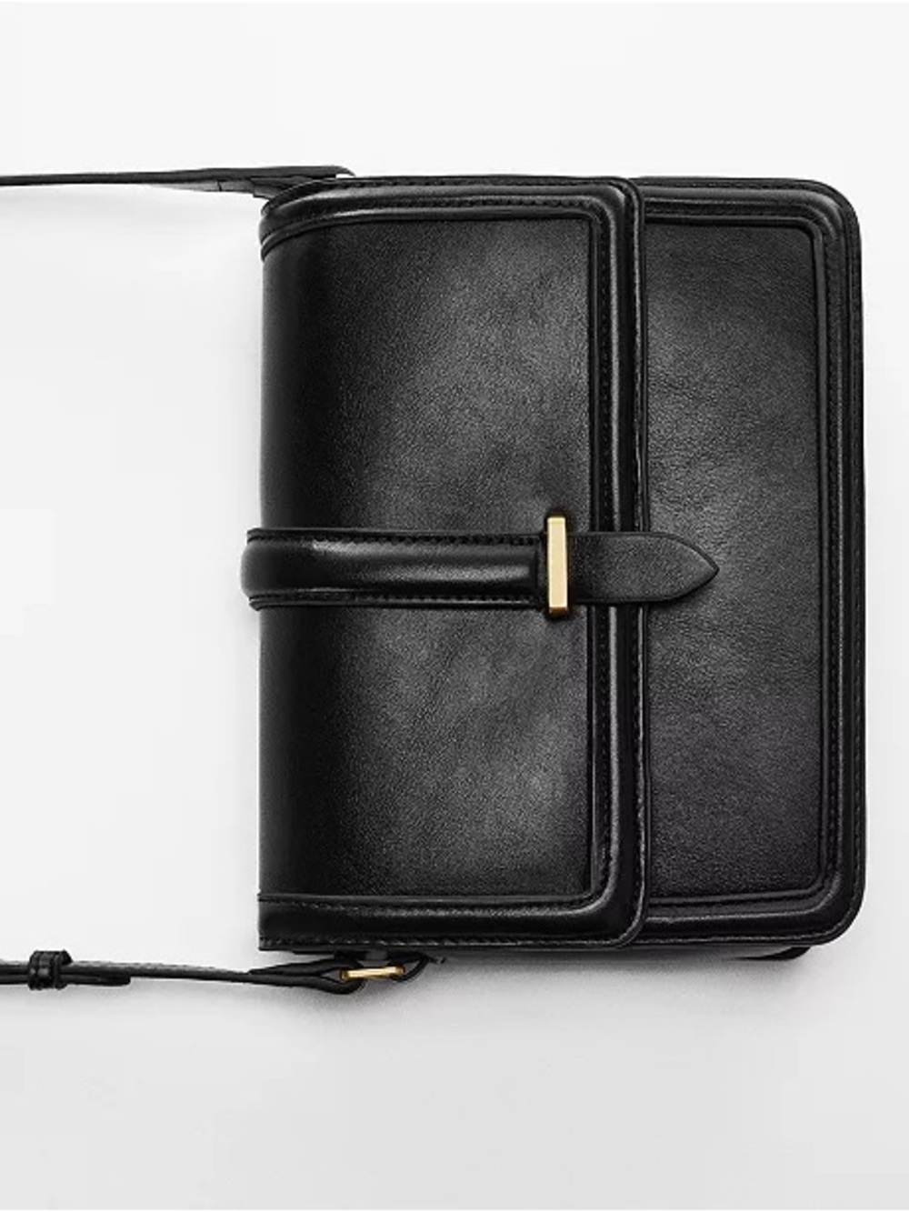 MANGO Rectangle Piece Classic Black Leather Crossbody Bag with Gold Accent NWOT - Picture 5 of 12